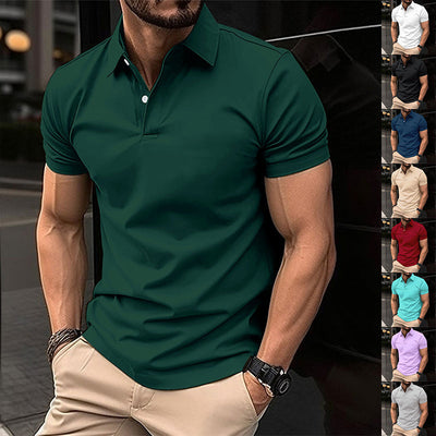 Summer Short Sleeve Polo Shirt Men Solid Color Button Lapel Button Top My Store
