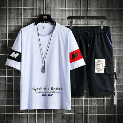 Summer Men's Sets Track Suit Mens Casual Loose Short-sleeved T-shirt Shorts 2-piece Sets Cotton Print Large Size My Store