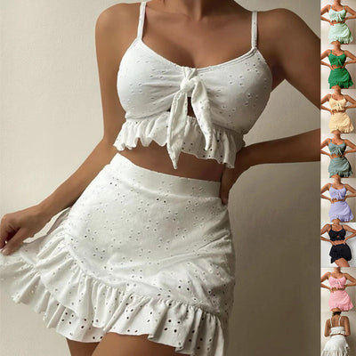 3pcs Beach Bikini With Hip-hugging Skirt Fashion Ruffle Design Swimsuit Set Summer Womens Clothing My Store