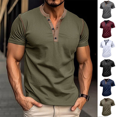 Fashion Short-sleeved Polo Shirt Summer Button V-neck T-shirt Tops Mens Clothing My Store