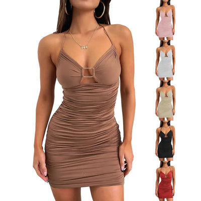 Sexy Suspender Short Dress With Hollow Collar Design And Hip-hugging Dress Summer Womens Clothing My Store